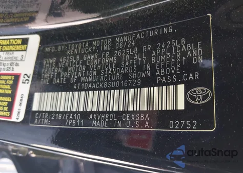 2025 Toyota Camry Se из США, поврежденный, VIN 4T1DAACK8SU016729